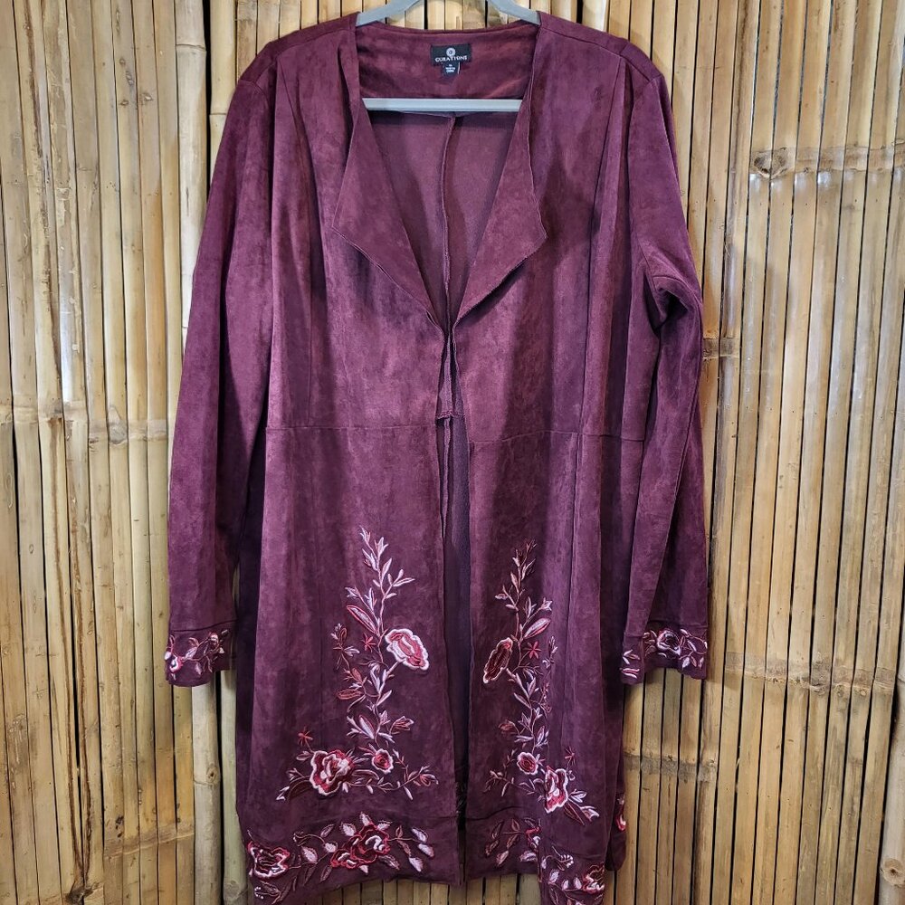 Curations Open Jacket Faux Suede XL Embroidered Maroon